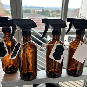 Amber Glass Spray Bottles Set of four